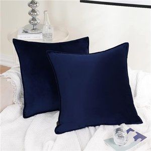 Velvet Navy Blue Throw Pillow Covers 18x18 Inches Pack of 2